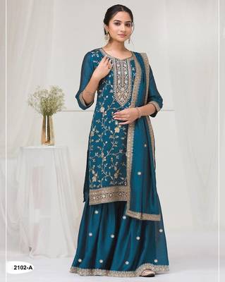 Teal vichitra suit with heavy embroidery  1