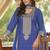 Blue heavy chinon free size stitched suit with digital printed & embroidery work