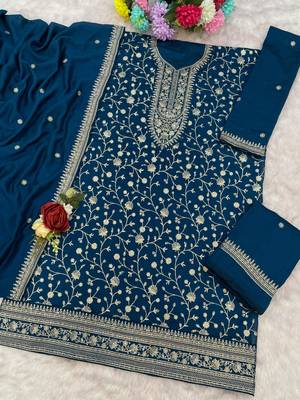 Teal vichitra suit with heavy embroidery  2