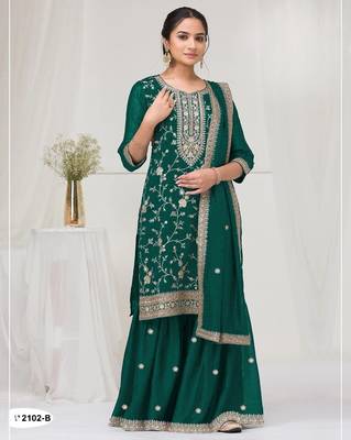 Dark green vichitra suit with heavy embroidery  1