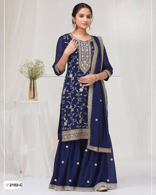 Navy vichitra suit with heavy embroidery  1