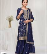 Navy vichitra semi stitched suit with heavy embroidery work