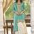 Sea green heavy chinon free size stitched suit with digital printed & embroidery work