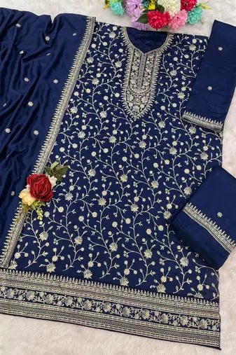 Navy vichitra suit with heavy embroidery 