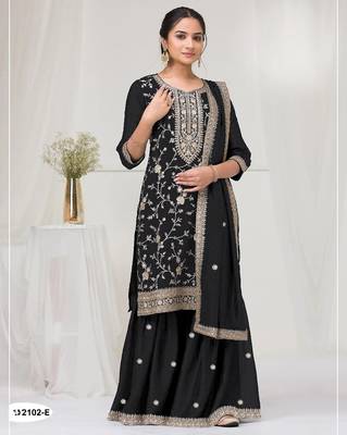 Black vichitra suit with heavy embroidery  1