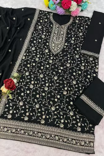 Black vichitra suit with heavy embroidery 