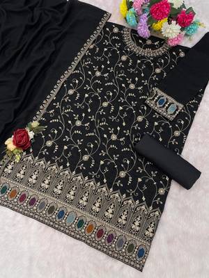 Black vichitra suit with heavy embroidery  2