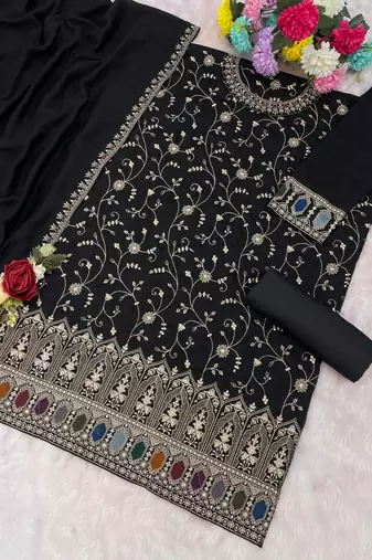Black vichitra suit with heavy embroidery 
