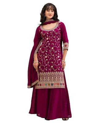 Maroom vichitra suit with heavy embroidery  1