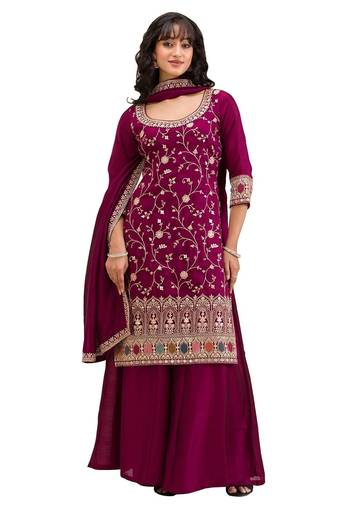 Maroom vichitra semi stitched suit with heavy embroidery work