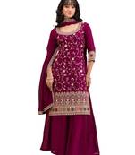 Maroom vichitra semi stitched suit with heavy embroidery work