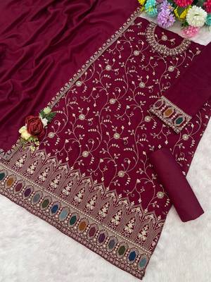 Maroom vichitra suit with heavy embroidery  2
