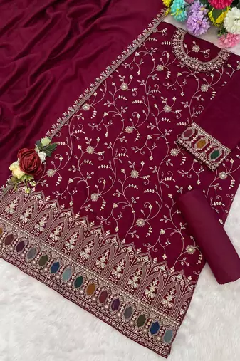 Maroom vichitra suit with heavy embroidery 