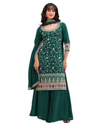 Dark green vichitra suit with heavy embroidery  1