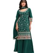 Dark green vichitra semi stitched suit with heavy embroidery work