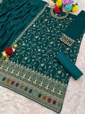 Dark green vichitra suit with heavy embroidery  2