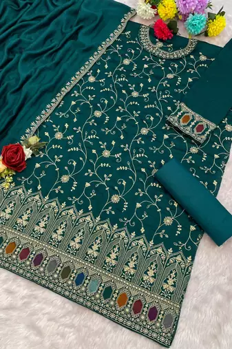 Dark green vichitra suit with heavy embroidery 