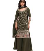 Mehendi vichitra semi stitched suit with heavy embroidery work