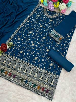 Teal vichitra suit with heavy embroidery  2
