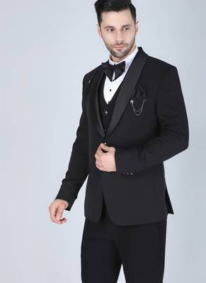 Black 5 pc designer suit with pintex detailing 3