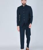 Teal green bandhgala suit for men