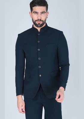 Teal green bandhgala suit for men 2