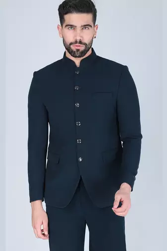 Teal green bandhgala suit for men