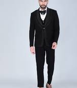 Black 5 pc embroidered designer tuxedo suit for men