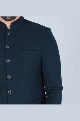 Teal green bandhgala suit for men 4