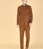 Brown bandhgala with embroidered waistcoat for men