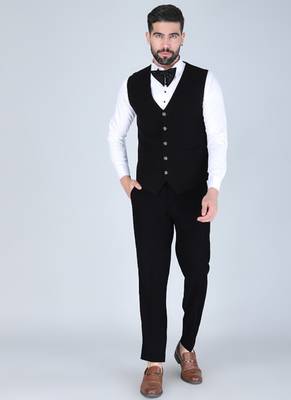 Black 5 pc embroidered designer tuxedo suit for men 4