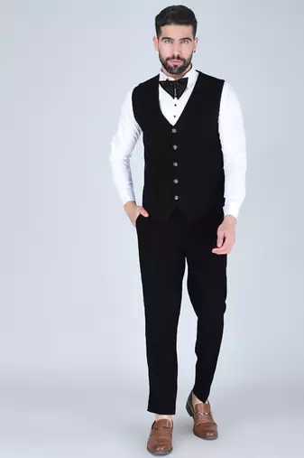 Black 5 pc embroidered designer tuxedo suit for men