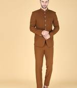 Brown bandhgala suit for men