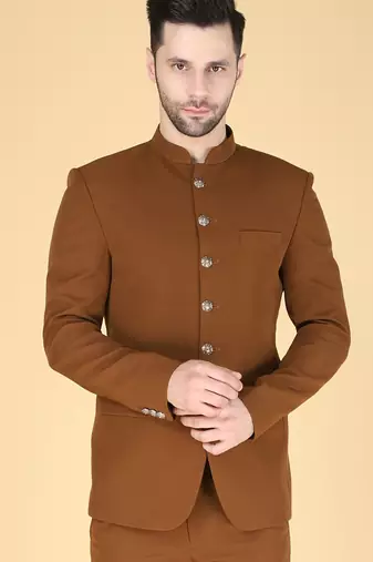 Brown bandhgala suit for men