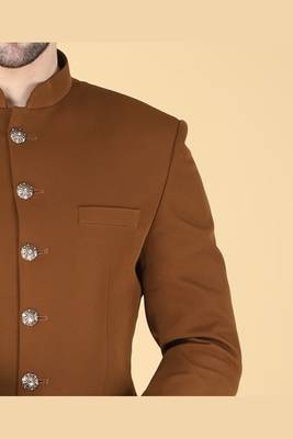 Brown bandhgala suit for men 4