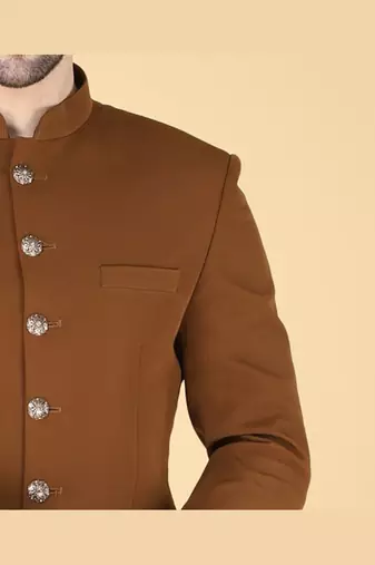 Brown bandhgala suit for men