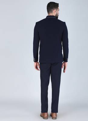 Navy embroidered bandhgala suit for men 4