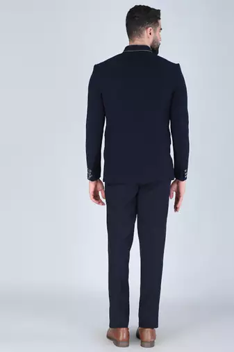 Navy embroidered bandhgala suit for men