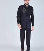 Navy embroidered bandhgala suit with pintex detailing