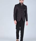 Black thread embroidered bandhgala suit for men