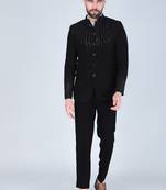 Black embroidered bandhgala suit for men