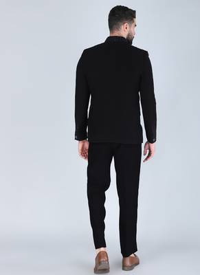 Black embroidered bandhgala suit for men 5