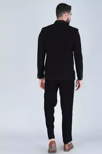 Black embroidered bandhgala suit for men