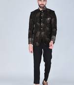 Black metal embroidered bandhgala suit for men