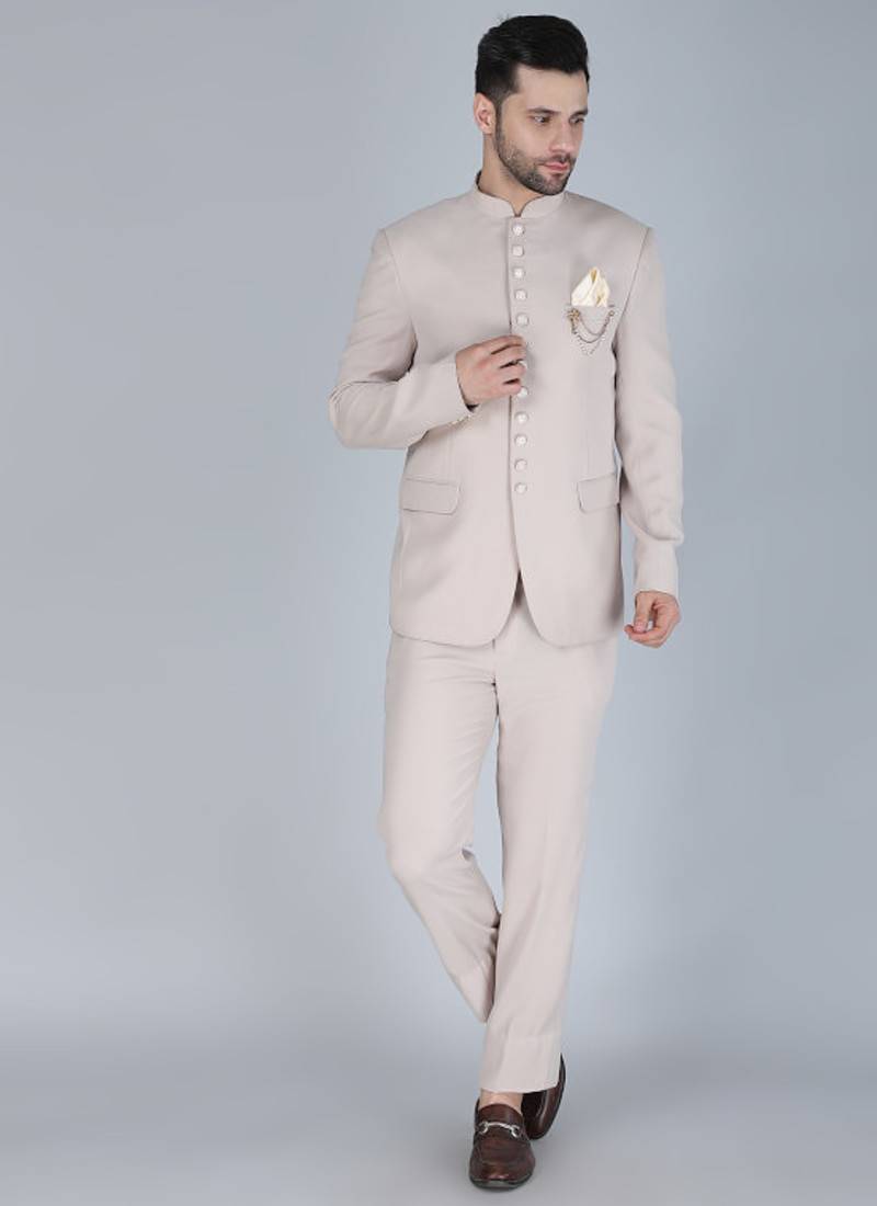 Cream bandhgala suit for men