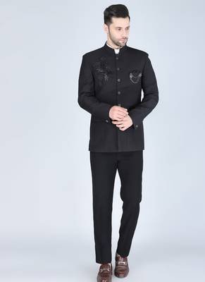 Black embroidered bandhgala suit with pintex detailing 1