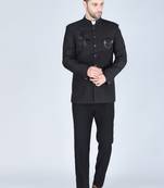 Black embroidered bandhgala suit with pintex detailing