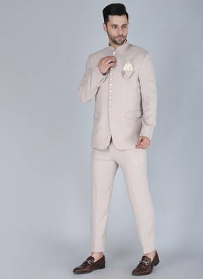 Cream bandhgala suit for men 2