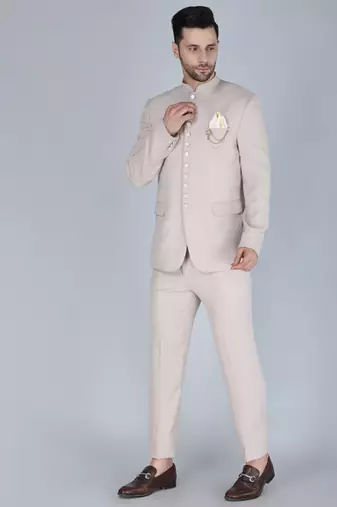 Cream bandhgala suit for men