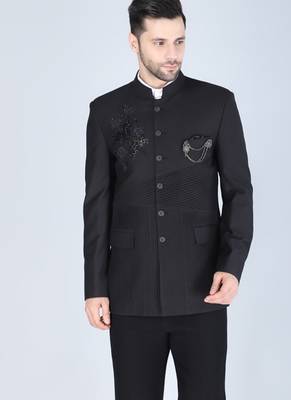 Black embroidered bandhgala suit with pintex detailing 2